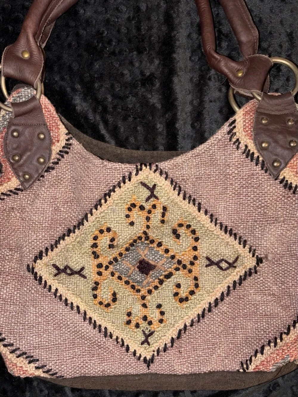 Scully Southwestern Kilim Textile & Leather Shoulder Hobo Bag